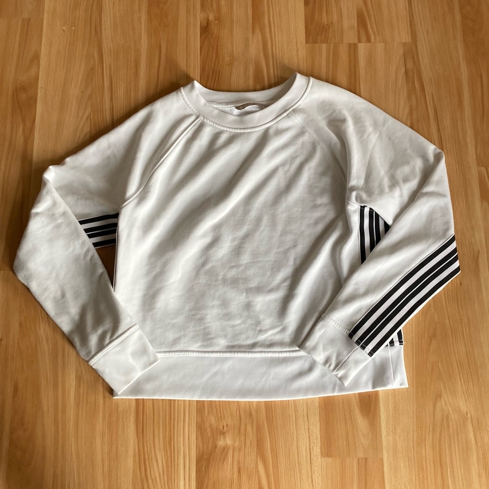 Athleta White Sport Stripe Ribbed Collar Cropped Sweatshirt, Sz. XS